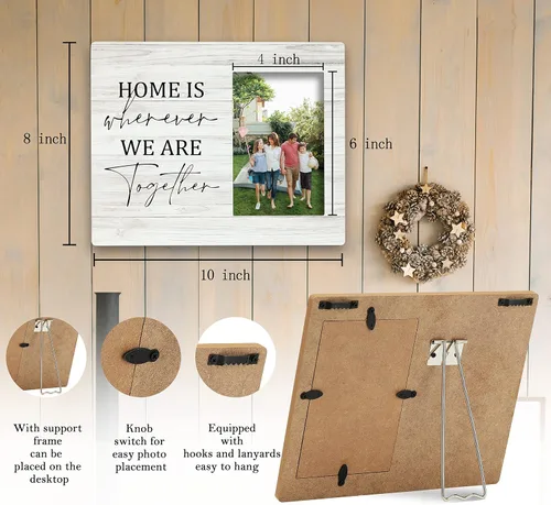 Vista 6 de SRADMO Marco de fotos Home Is Wherever We Are Together con citas familiares de 10 x 8 pulgadas, marco de fotos de madera para mujeres, hombres