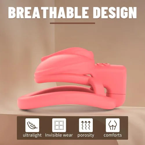 Vista 4 de Lock Love Dispositivos de castidad masculina, jaula para pene mariquita, jaula de pene de virginidad plana, impresa en 3D, ligera, rosa, realista