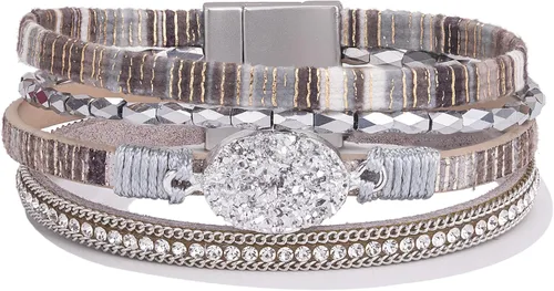 Vista 67 de FANCY SHINY - Pulsera de cuero estilo bohemio, pulsera de cuentas de cristal con cierre magnético, regalos de joyería para mujer