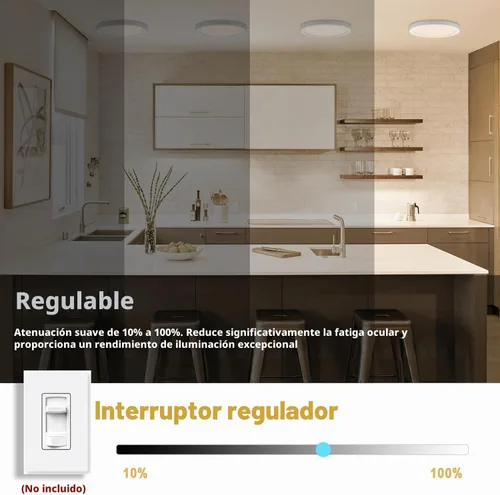 Vista 2 de Lámpara de techo de montaje empotrado - Certificada ETL - LED de 3,000 K y luz blanca cálida de 5 pulgadas, diseño redondo ultradelgado de 0.63