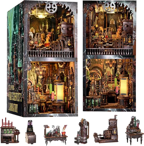 Vista 15 de fifijoy Kit de Rincón de Libros - Kit de Casa en Miniatura DIY para Adultos, Kit de Construcción de Casa Pequeña Cafetería Retro de los años 50