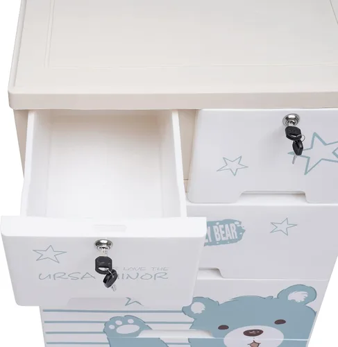 Vista 6 de Cajones de plástico, armario de almacenamiento con patrón de oso polar de 5 capas con 6 cajones, cajones de armario multicolor, organizador alto