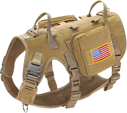 Vista 14 de Forestpaw Arnés para perro de tamaño mediano, arnés táctico para perro con asa, chaleco de servicio militar sin tirones con bolsillos ajustables