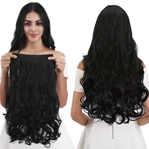 Vista 19 de REECHO Extensiones de cabello rubio, extensiones de una pieza con clip de 20" para mujer, extensiones de cabello sintético suave y natural con ondas