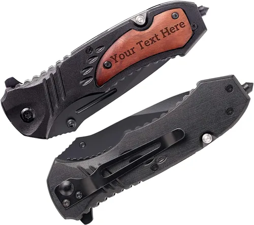 Vista 2 de Cuchillos personalizados para hombres, cuchillo de bolsillo grabado personalizado, idea de aniversario de madera para él, idea de Navidad para 51.2