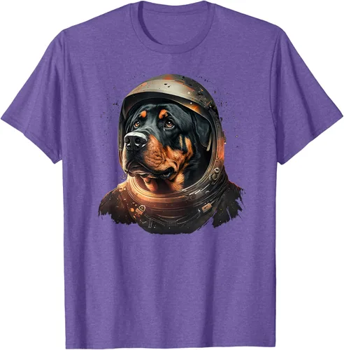 Vista 6 de Divertida camiseta Rottweiler con diseño de astronauta rottweiler en galaxia espacial, Negro
