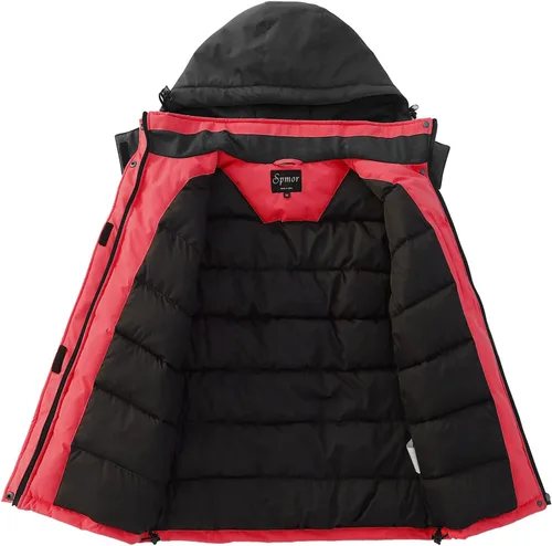 Vista 3 de Spmor Chaqueta de esquí impermeable con capucha para mujer, abrigo de snowboard cálido para invierno
