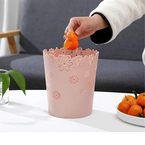 Vista 2 de Emivery 2 cestas de plástico con forma de flor hueca sin tapa, papelera creativa, papelera (rosa, M+S)