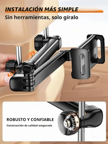 Vista 9 de Tryone Soporte para tablet para reposacabezas para accesorios de automóvil: [brazo de 18.11 pulgadas de largo] Soporte 3 en 1 para tableta de Negro