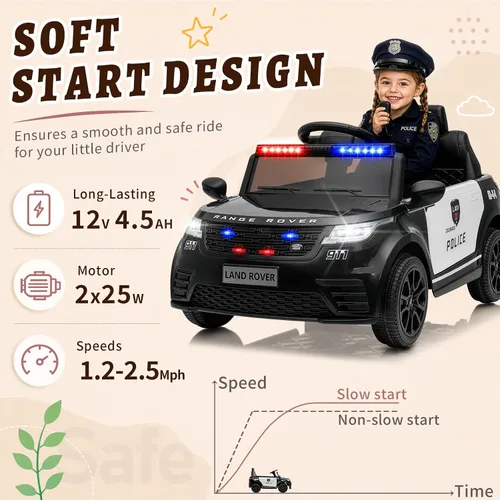 Vista 5 de Vehículo de policía eléctrico Land Rover de 12 V con control remoto Negro