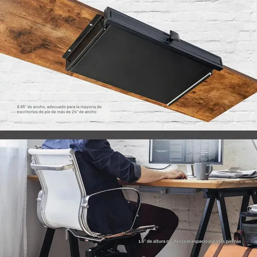 Vista 4 de GOME Cajón deslizable debajo del escritorio con diseño divisor de espacio para guardar lápices y accesorios de oficina, organizador de bandeja Negro