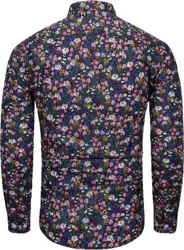 Vista 2 de TUNEVUSE - Camisas de vestir de manga larga para hombre, estampado de diseño floral, estilo casual, con botones, 100% algodón