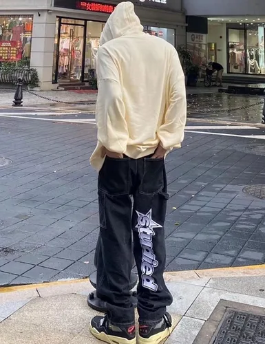 Vista 7 de Y2k Jeans - Pantalones de mezclilla para hombre, holgados, vintage, gráficos, estéticos, hip hop, pantalones de mezclilla Y2k Fashion Streetwear