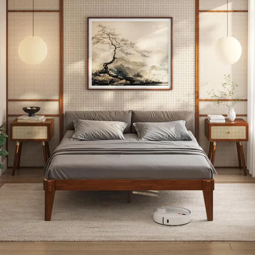 Vista 13 de Bme Chalipa Marco de Cama King de 14" - Plataforma de Cama de Madera Maciza - Marco de Cama de Carpintería Japonesa - Soporte de Listones de Madera