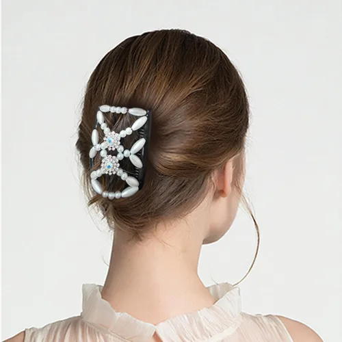 Vista 4 de Quacc 2 peines mágicos para el cabello, con cuentas elásticas, pinzas de doble cara, peine para el cabello para mujeres y niñas, accesorios