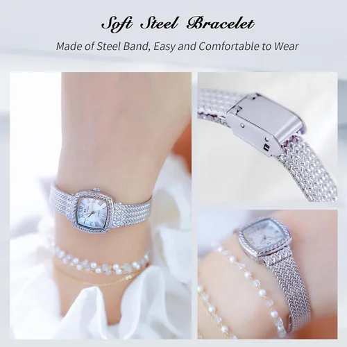 Vista 3 de RORIOS Relojes de mujer con esfera cuadrada, reloj analógico de cuarzo para damas y niñas con correa de acero inoxidable