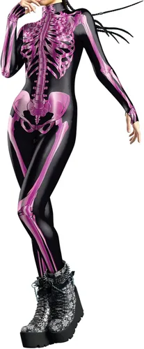 Vista 3 de Bemeiren Disfraz de esqueleto de metal para Halloween, overol de calavera para mujer, overol elástico 3D, traje de cosplay
