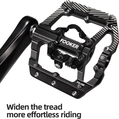 Vista 6 de FOOKER Pedales de bicicleta de montaña MTB, plataforma plana de 3 rodamientos, compatible con doble función sellada de aluminio sin clipless pedales