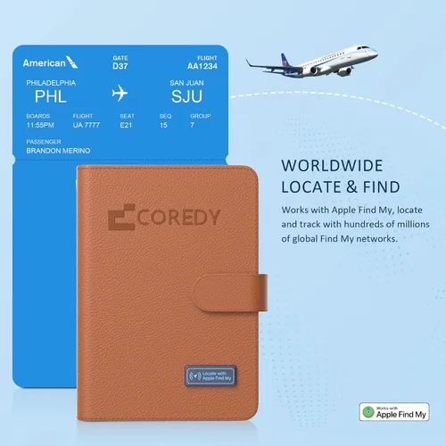 Vista 14 de Coredy Soporte para pasaporte con rastreador Bluetooth, funciona con Apple Find My (solo iOS), cubierta de pasaporte localizada, indicador de sonido