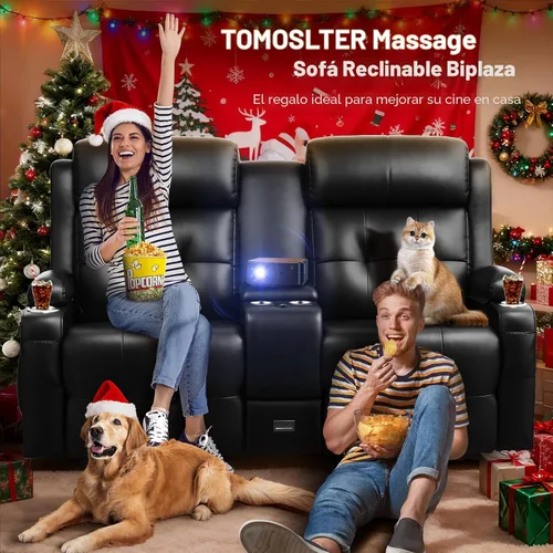 Vista 5 de Sofá reclinable de dos plazas, asientos de cine en casa, sofá reclinable con USB, consola central, sillón reclinable de pared para caravana
