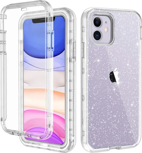 Vista 12 de LONTECT Funda para iPhone 13 Pro con protector de pantalla integrado con purpurina transparente, brillante, resistente, a prueba de golpes, híbrida