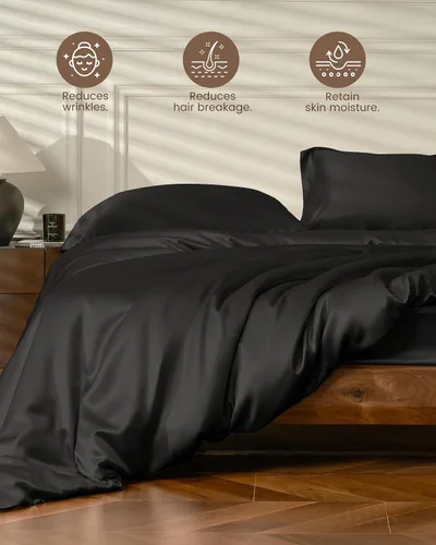 Vista 4 de THXSILK Juego de funda de edredón de seda de 25 momme, 4 piezas (1 funda de edredón + 1 sábana bajera + 2 fundas de almohada), juego de ropa de cama