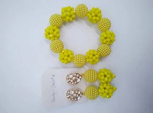 Vista 5 de Boda de Nigeria África Beads opaco amarillo vidrio nupcial conjuntos de joyas