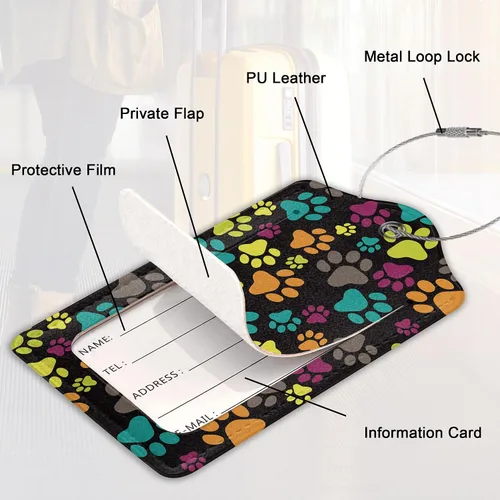 Vista 66 de Juego de 2 etiquetas de cuero para equipaje con diseño de mariposas y loto, cubierta de privacidad, etiqueta de maleta con lazo de acero inoxidable