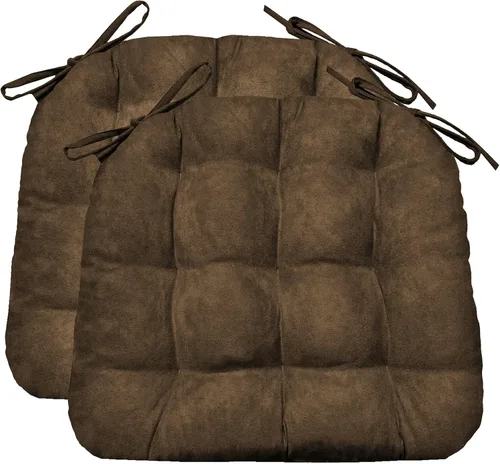 Vista 52 de Barnett Almohadilla para silla de comedor con lazos. Gamuza microfibra, microgamuza, reversible, relleno de espuma de látex, se puede lavar a Negro