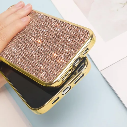 Vista 3 de LUVI Bonita funda compatible con iPhone 13 Pro Max Bling Diamond para mujer, con diamantes de imitación 3D, cubierta protectora brillante con Oro