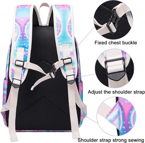 Vista 5 de CAMTOP Juego de morral y lonchera para niñas de preescolar y primaria