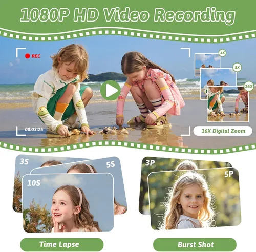 Vista 4 de Cámara a color para niños, impresión instantánea, cámara instantánea con papel fotográfico de 4 colores, video HD de 1080P y cámaras digitales