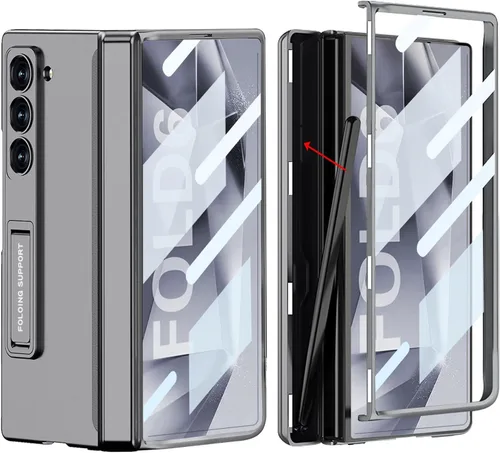 Vista 9 de DOOTOO - Funda para Samsung Galaxy Z Fold 6 con soporte de anillo, Z Fold6 S Pen con soporte y cubierta deslizante para cámara y protector de A-azul