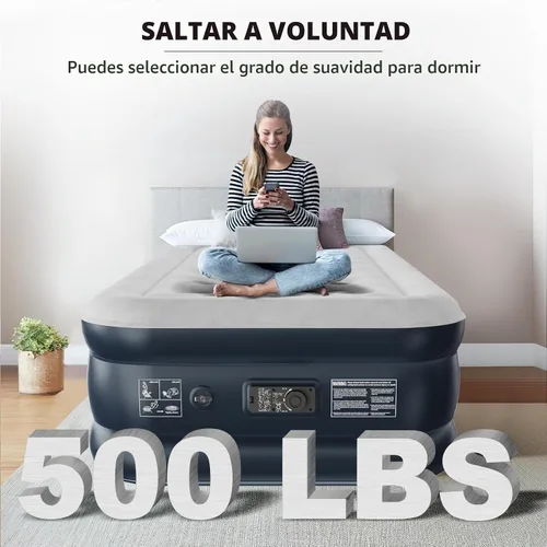 Vista 3 de nalone Colchón de aire tamaño individual con bomba integrada, colchón inflable, cama de aire portátil de elevación de 18 pulgadas, colchones