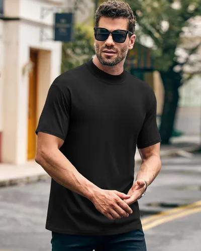 Vista 6 de Wihion Camiseta de cuello alto falso para hombre, camiseta acanalada de manga corta con cuello alto