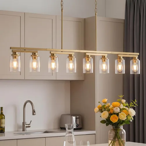 Vista 14 de 4 lámparas de isla de cocina y accesorios de iluminación de comedor de granja sobre mesa, colgante rústico ajustable para techo - Diseño giratorio