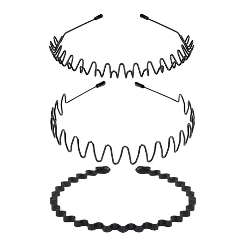 Vista 12 de Diademas de Metal, Con Dientes Cinta para el Cabello para Hombres, Diademas para Mujeres, Unisex Negro Ondulado Primavera Deportes al Aire Libre