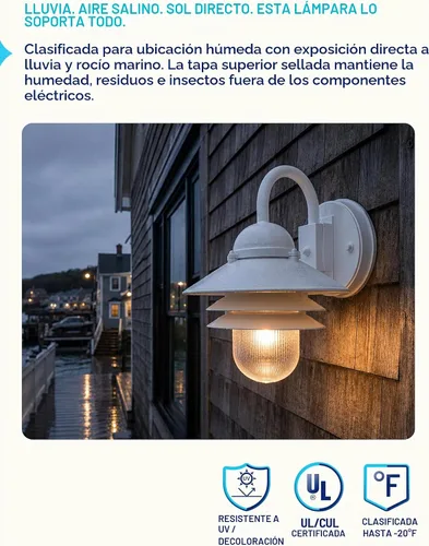 Vista 4 de KastLite Aplique Náutico de Pared para Exteriores - Farol Costero No Metálico Resistente al Óxido e Impermeable - Luminaria Certificada UL
