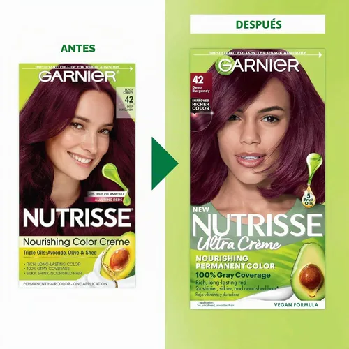 Vista 2 de Garnier Nutrisse - Tinte para el cabello, 42 cereza negra (borgoña profundo), 1 unidad (paquete de 4)