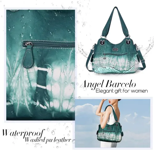 Vista 140 de Angel Barcelo - Bolsa de hombro amplia para mujer, diseño Hobo, cuero lavado