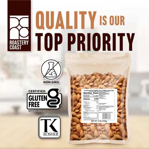 Vista 2 de Roastery Coast - Almendras recién asadas 3 libras de nueces diarias a granel Snack Keto Ligeramente salado Proteína vegetal Corazón