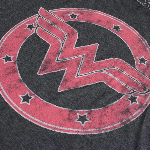 Vista 3 de Popfunk Camiseta clásica de manga enrollada con emblema de la Mujer Maravilla de DC Comics