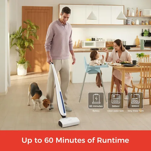 Vista 4 de HIZERO Limpiador inalámbrico para suelos duros F500, 60 minutos de tiempo de funcionamiento, auto limpiador, húmedo y seco, mopa biónico todo
