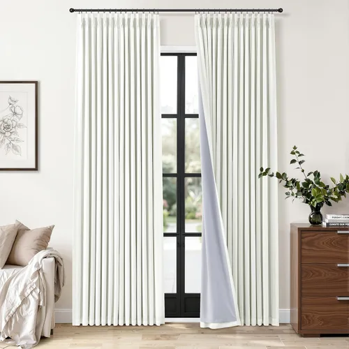 Vista 14 de Cortinas opacas plisadas de lino beige y blanco de 90 pulgadas de largo para dormitorio o sala de estar, juego de 2 paneles, oscurecimiento