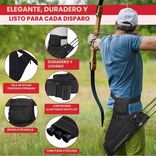 Vista 3 de LEGEND First Archery - Funda para flechas, carcaj de cadera con cinturón ajustable y 3 tubos de flecha, material de nailon duradero con ranura en T