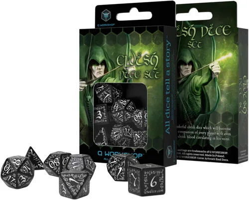 Vista 2 de Juego de dados élficos Negro/blanco (7) Juego de mesa