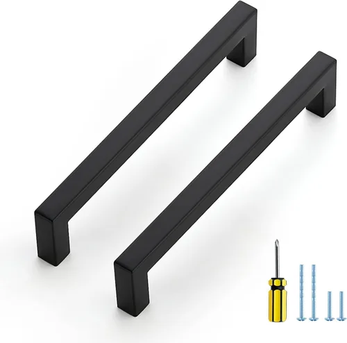 Vista 14 de Ravinte Paquete de 5 tiradores cuadrados de gabinete de 2-1/2 pulgadas, manijas negras para gabinetes de cocina, accesorios de cocina negros mate