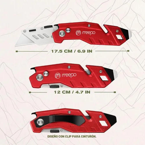 Vista 6 de M MEEPO 2-Pack Box Cutter, Heavy Duty Folding Utility Knife, with 50 Blades