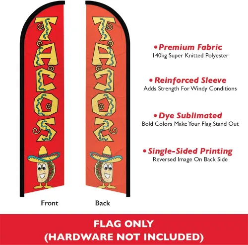 Vista 2 de Tacos Windless Full Sleeve Banner Swooper - Perfecto para negocios, tiendas, tiendas, etc