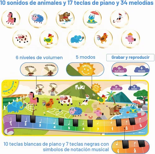 Vista 2 de FOKI - Alfombrilla para piano de suelo, 61 sonidos, juguetes para niños y Beige